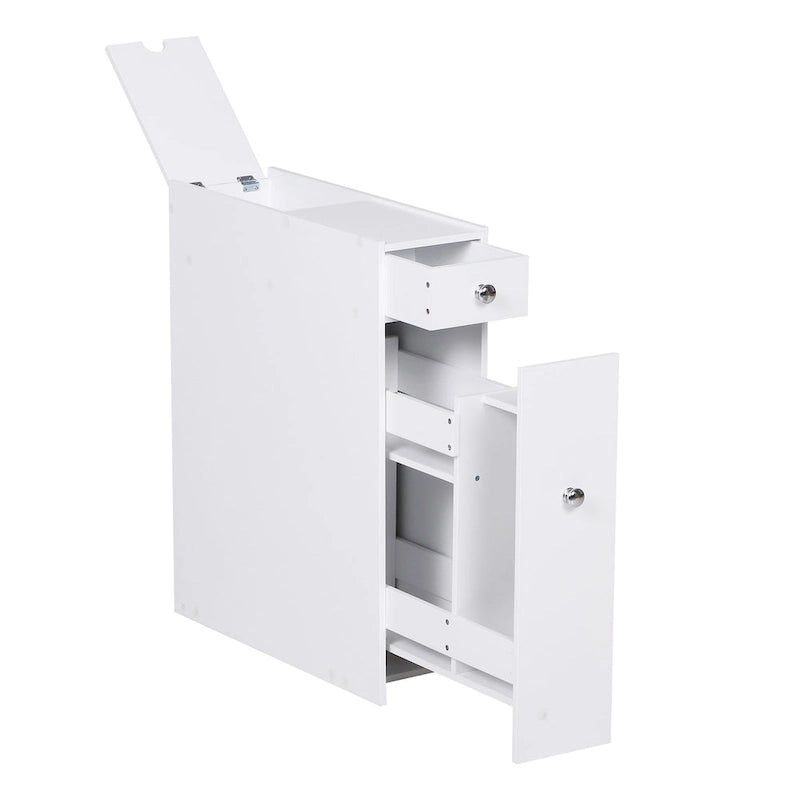 Organisateur de sol de salle de bain, meuble de rangement étroit autoportant peu encombrant, porte-papier toilette de bain avec tiroirs, blanc
