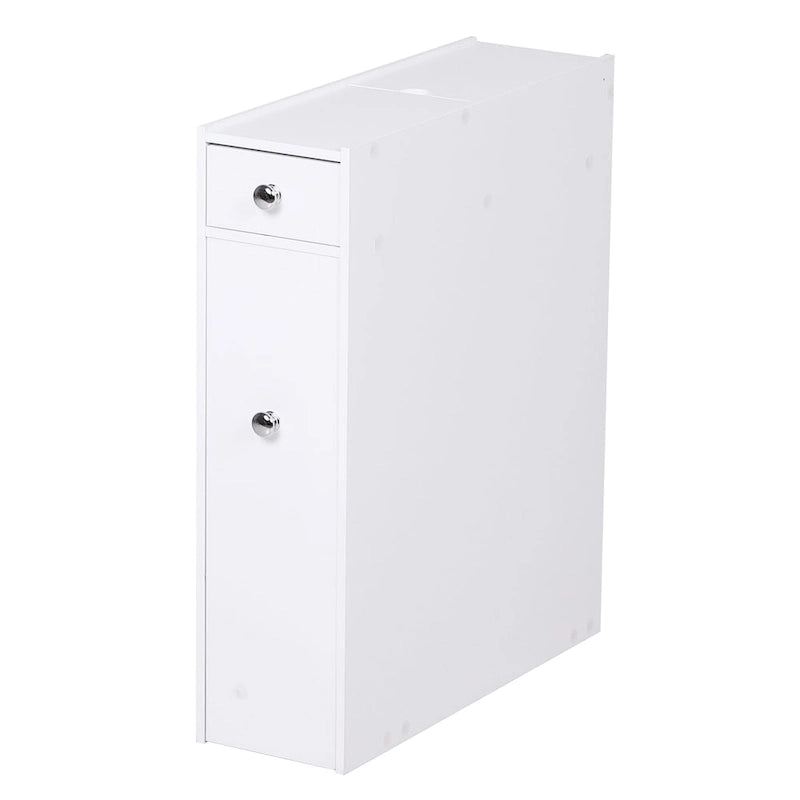 Bathroom Floor Organizer Free Standing Space Saving Narrow Storage Cabinet Bath Toilet Paper Holder with Drawers White