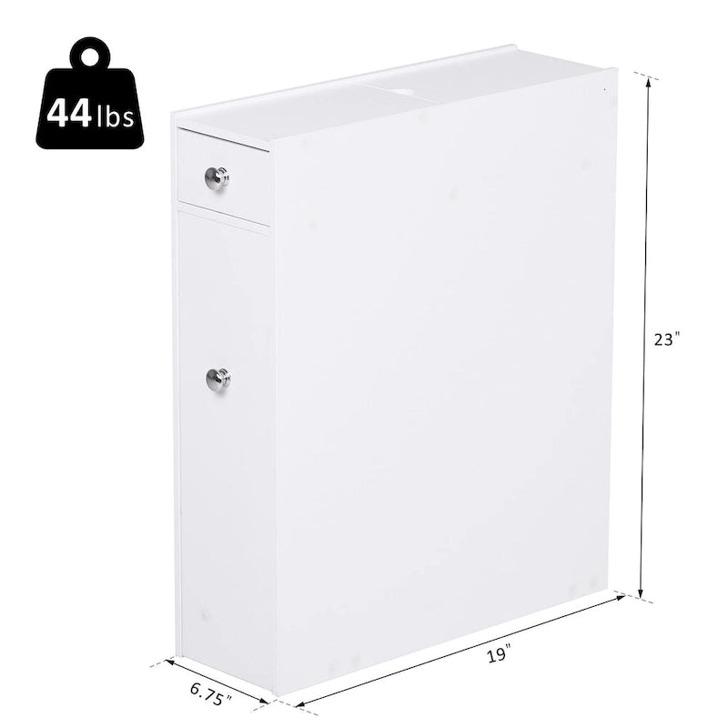 Organisateur de sol de salle de bain, meuble de rangement étroit autoportant peu encombrant, porte-papier toilette de bain avec tiroirs, blanc