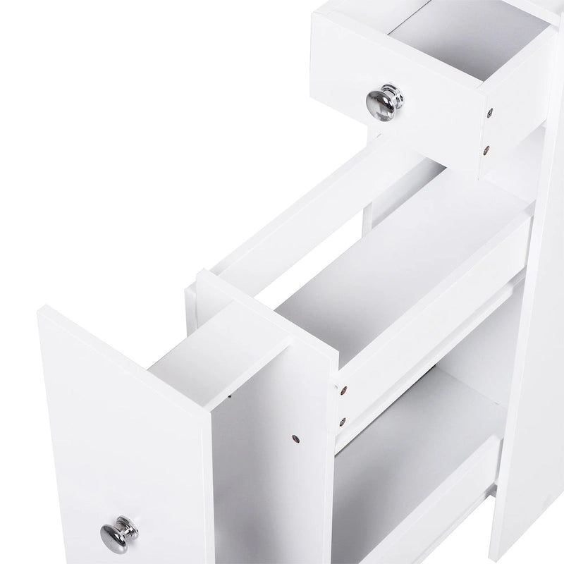 Organisateur de sol de salle de bain, meuble de rangement étroit autoportant peu encombrant, porte-papier toilette de bain avec tiroirs, blanc