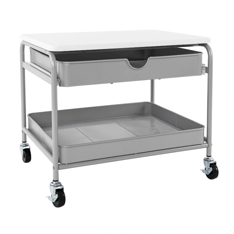 Under the Desk Storage/Printer Cart, Silver/White