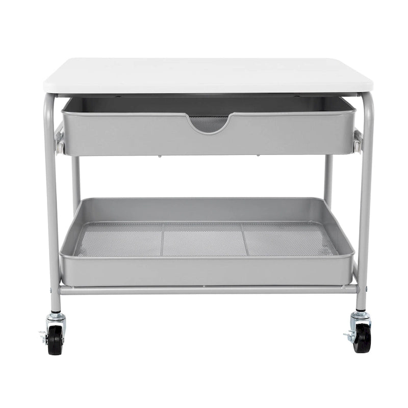 Meuble de rangement/Support d'imprimante sous le bureau, argent/blanc