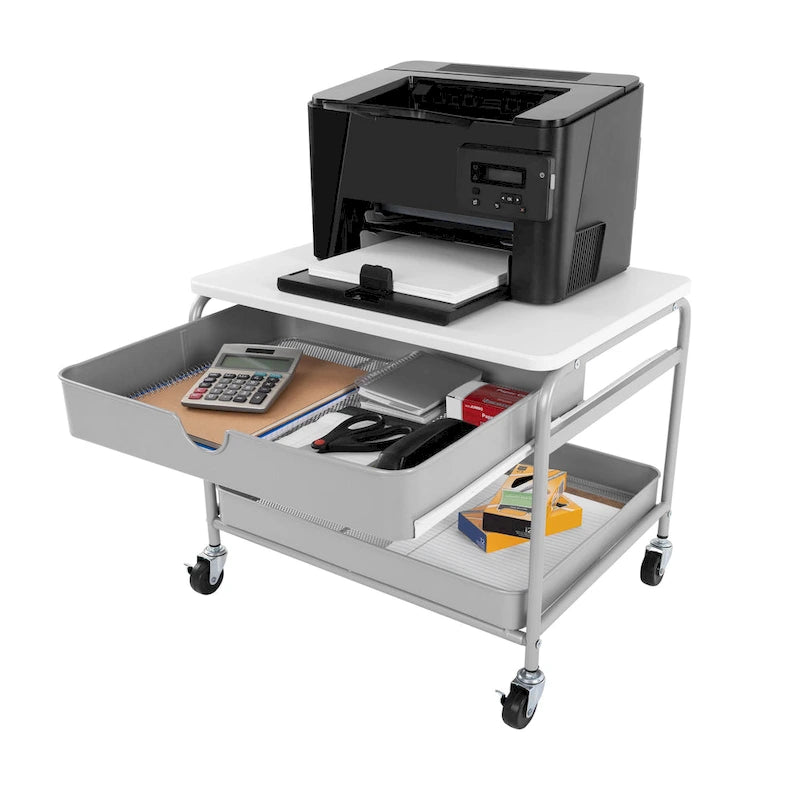 Under the Desk Storage/Printer Cart, Silver/White