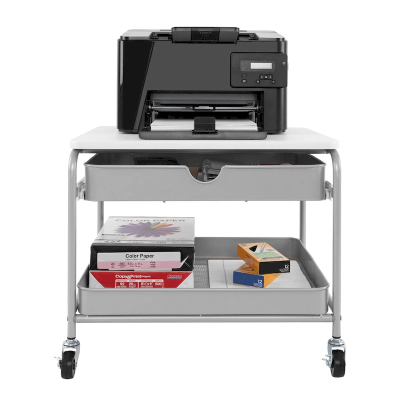 Under the Desk Storage/Printer Cart, Silver/White