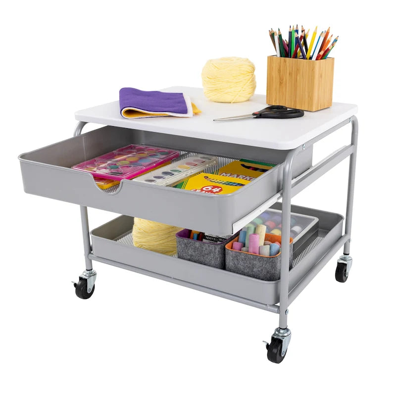 Under the Desk Storage/Printer Cart, Silver/White