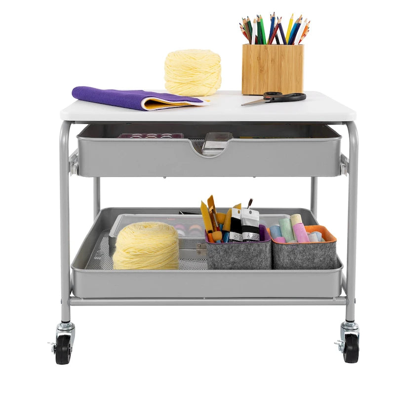 Meuble de rangement/Support d'imprimante sous le bureau, argent/blanc