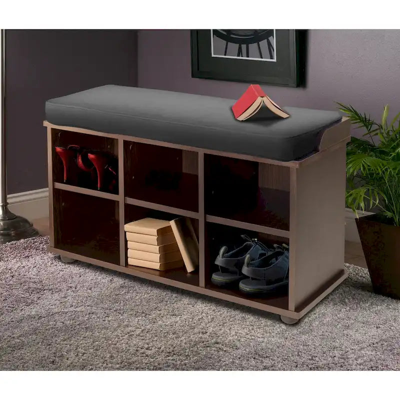 Storage Bench with Seat Cushion, Espresso and Black - 33.7 x 12.52 x 19.17 inches