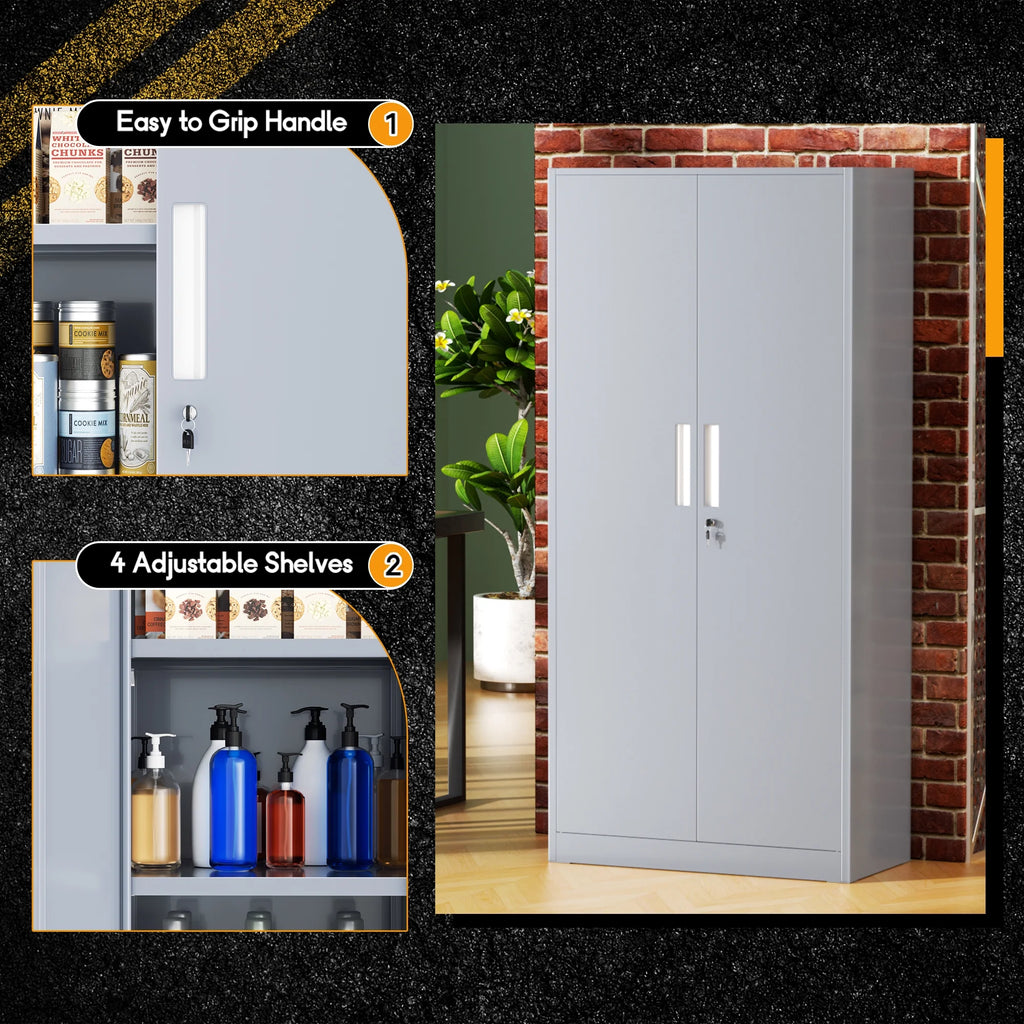 SOLAURA 71 Armoire de rangement métallique pour garage avec portes verrouillables et étagères réglables pour maison, bureau (Noir)