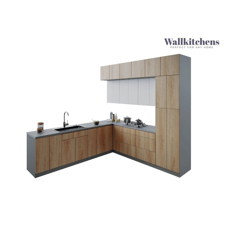 Cuisine en teck naturel et base noire, taille 9 pieds de large - 108x24