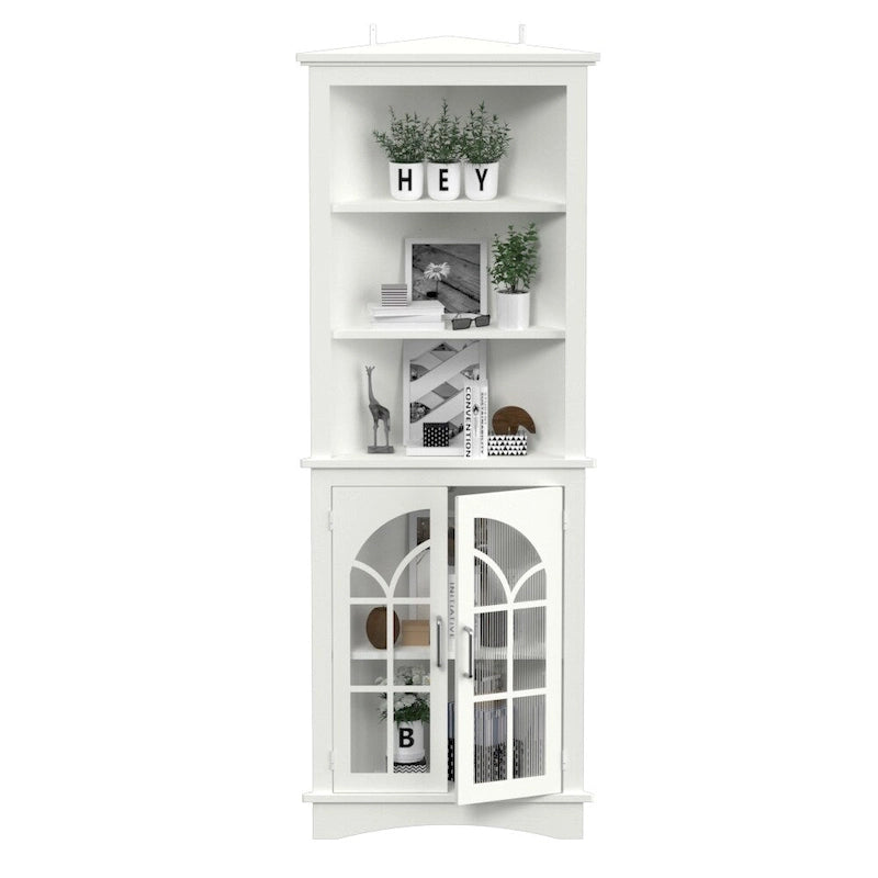 Meuble de rangement d'angle, bibliothèque autoportante de 160 cm de haut avec portes et étagères réglables, vitrine d'angle à 5 niveaux