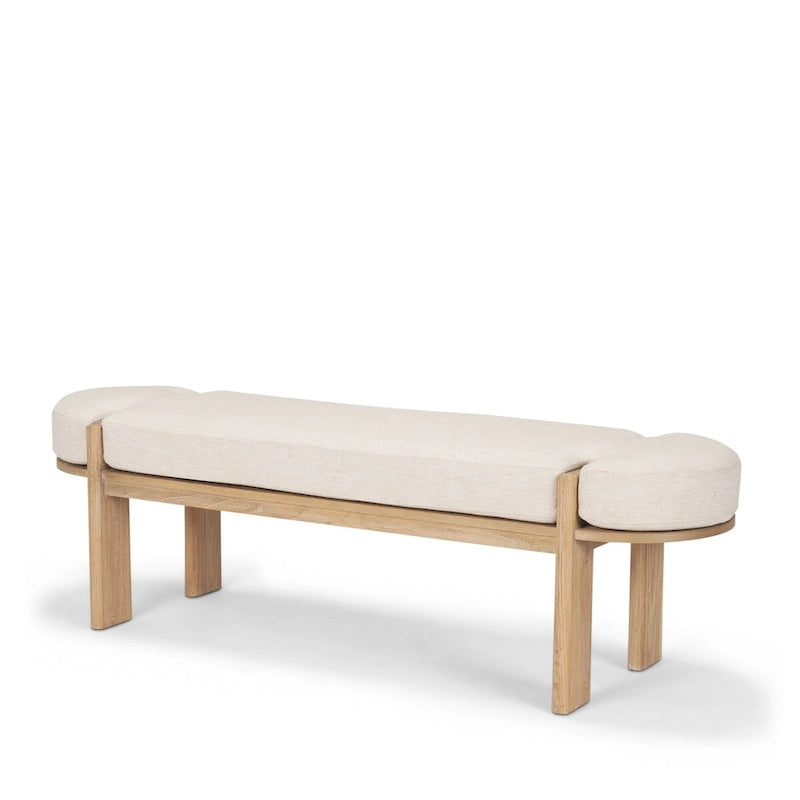 Banc Sohan en orme clair avec tissu couleur avoine