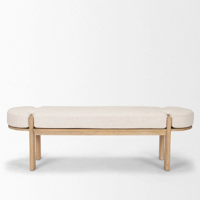 Banc Sohan en orme clair avec tissu couleur avoine