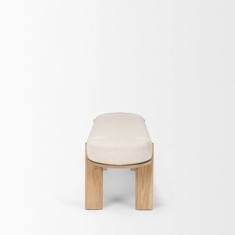 Banc Sohan en orme clair avec tissu couleur avoine