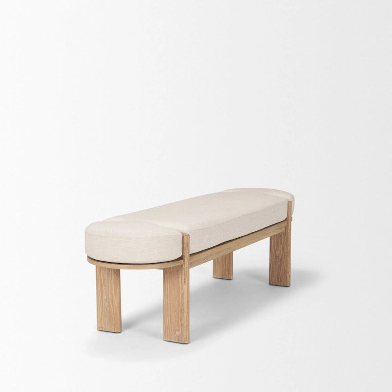 Banc Sohan en orme clair avec tissu couleur avoine