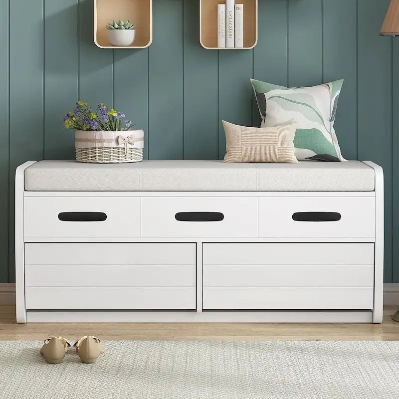 Banc de rangement rustique avec tiroirs et rangement dissimulé