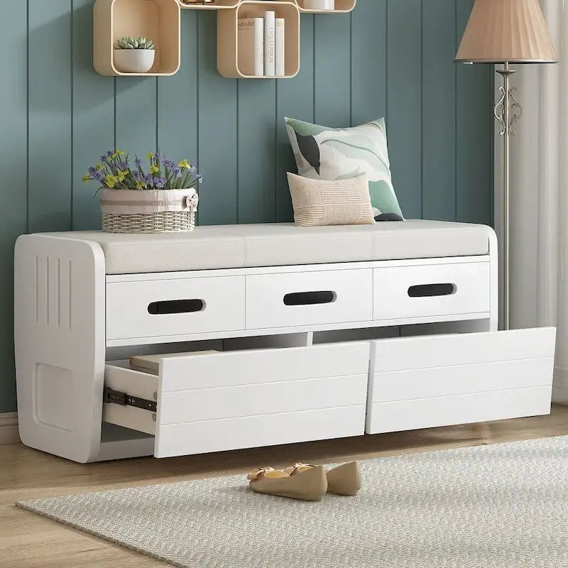 Rustic Storage Bench with Drawers and Hidden Storage