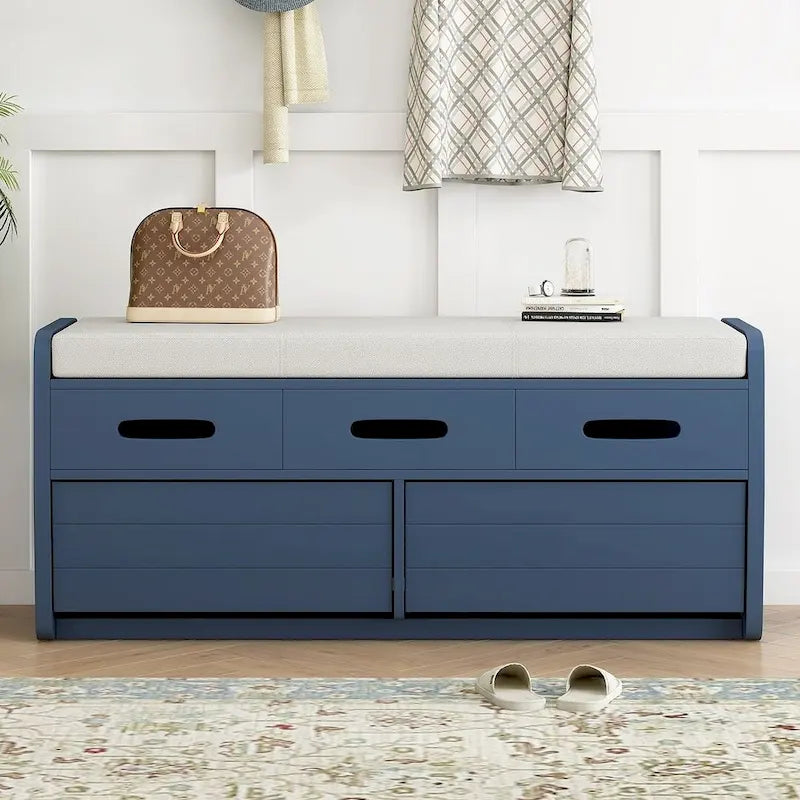 Banc de rangement rustique avec tiroirs et rangement dissimulé