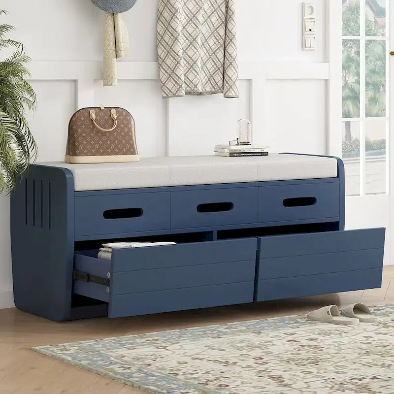 Banc de rangement rustique avec tiroirs et rangement dissimulé