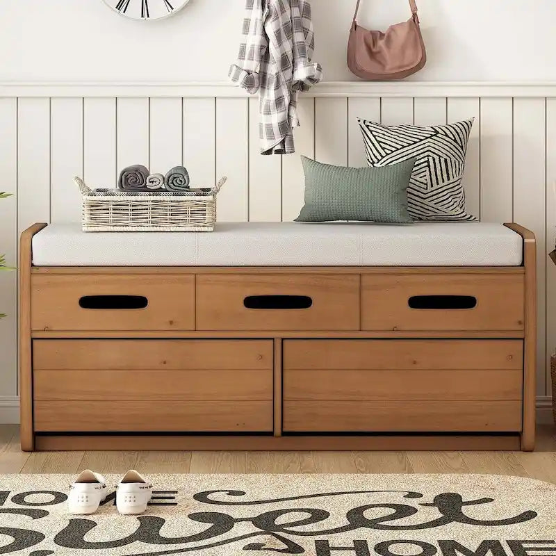 Banc de rangement rustique avec tiroirs et rangement dissimulé