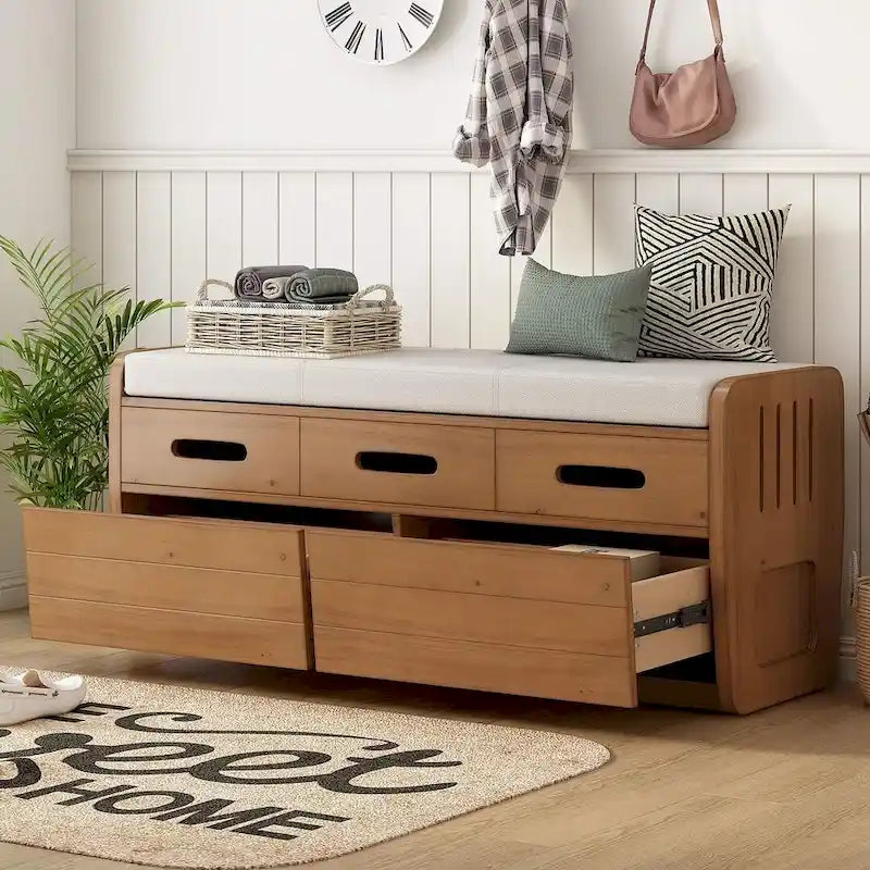 Banc de rangement rustique avec tiroirs et rangement dissimulé