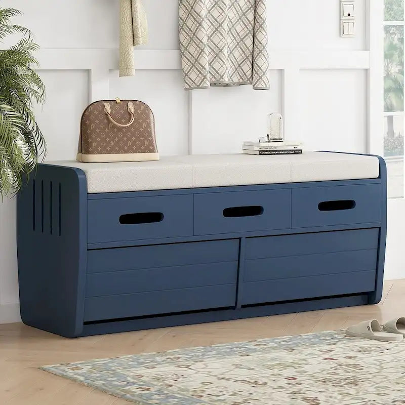 Banc de rangement rustique avec tiroirs et rangement dissimulé