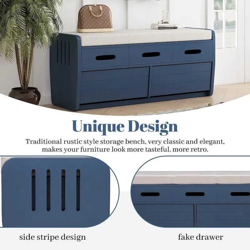 Banc de rangement rustique avec tiroirs et rangement dissimulé