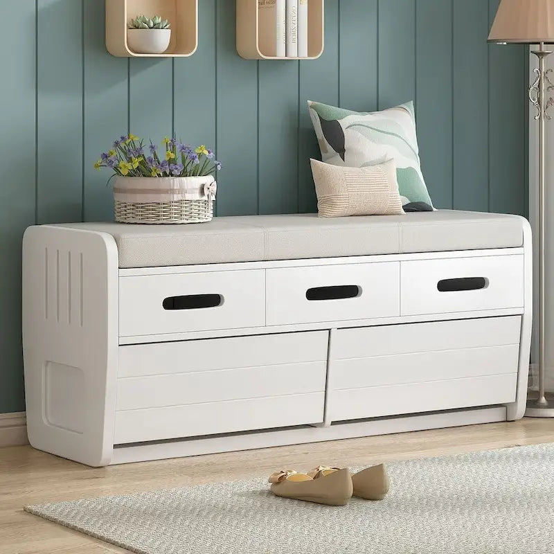 Banc de rangement rustique avec tiroirs et rangement dissimulé