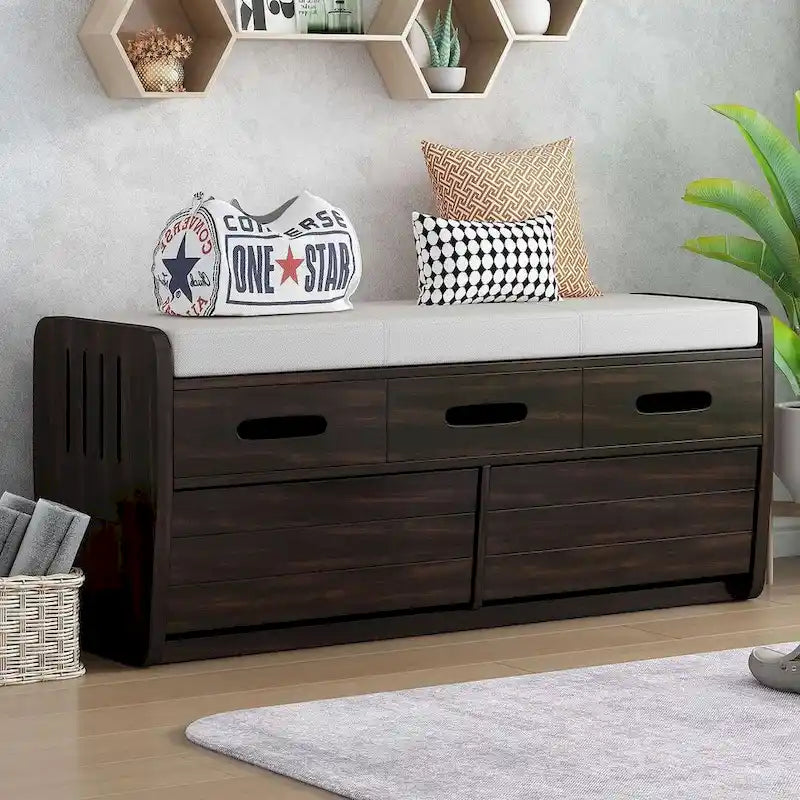 Banc de rangement rustique avec tiroirs et rangement dissimulé