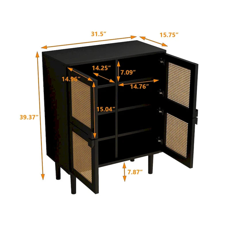 4 Doors Rattan Mesh Shoe Storage Cabinet for Entryway Living Room