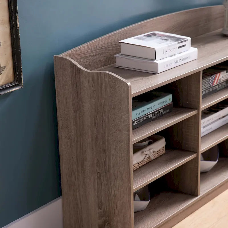 Banc de rangement pour chaussures en bois, Neuf étagères de rangement, Organiseur d'entrée, Taupe foncé