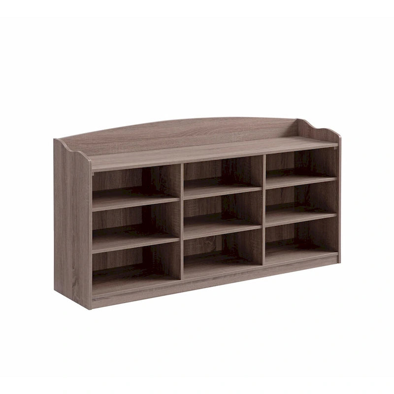 Banc de rangement pour chaussures en bois, Neuf étagères de rangement, Organiseur d'entrée, Taupe foncé