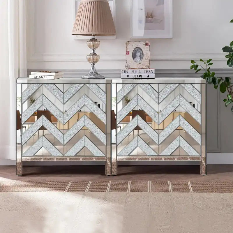 Meuble de rangement avec miroir décoratif et motif en losange pour salon, salle à manger, entrée, cuisine