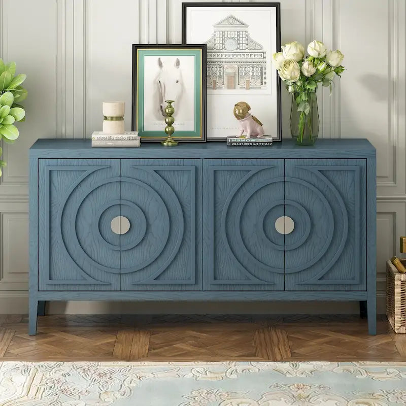 Retro Sideboard with Circular Groove Design Round Metal Door Handle