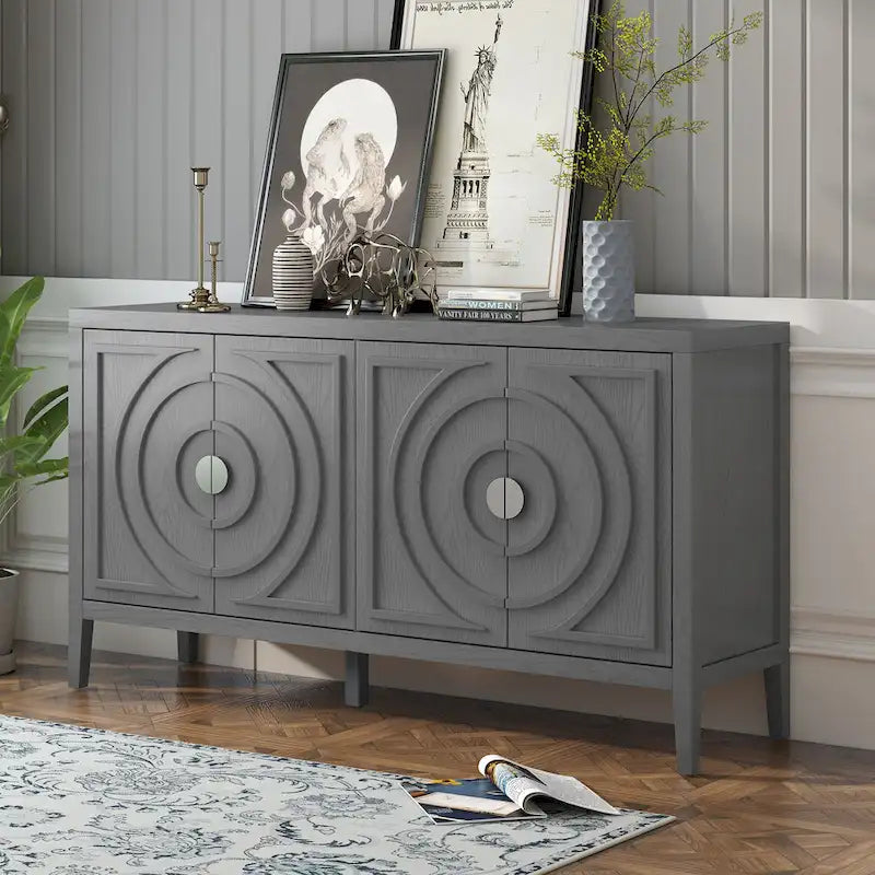 Enfilade rétro avec motif à rainures circulaires Poignée de porte ronde en métal