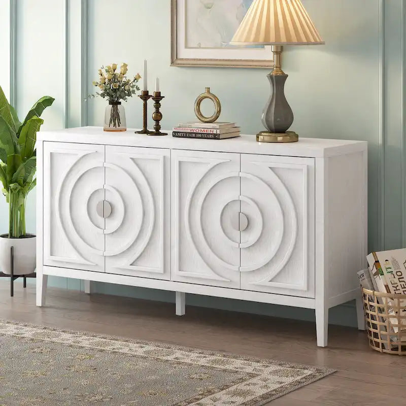 Enfilade rétro avec motif à rainures circulaires Poignée de porte ronde en métal