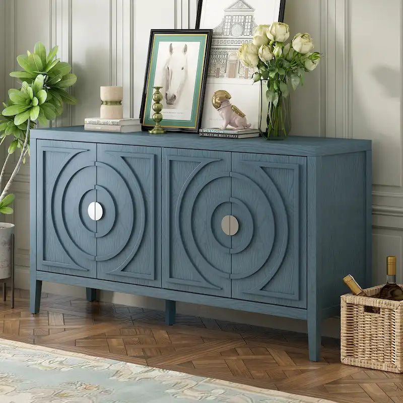 Enfilade rétro avec motif à rainures circulaires Poignée de porte ronde en métal
