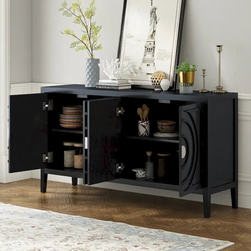 Enfilade rétro avec motif à rainures circulaires Poignée de porte ronde en métal