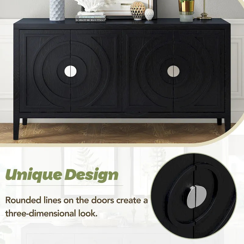 Enfilade rétro avec motif à rainures circulaires Poignée de porte ronde en métal