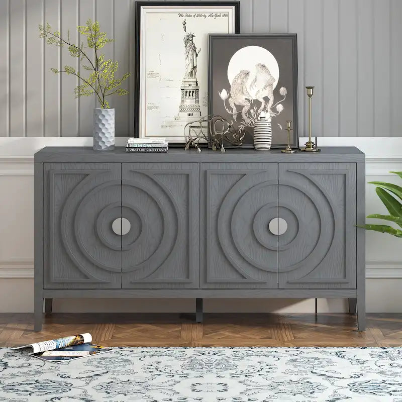 Enfilade rétro avec motif à rainures circulaires Poignée de porte ronde en métal