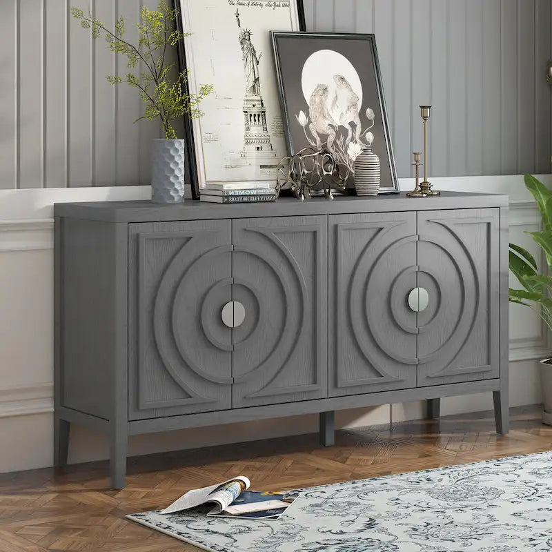 Enfilade rétro avec motif à rainures circulaires Poignée de porte ronde en métal