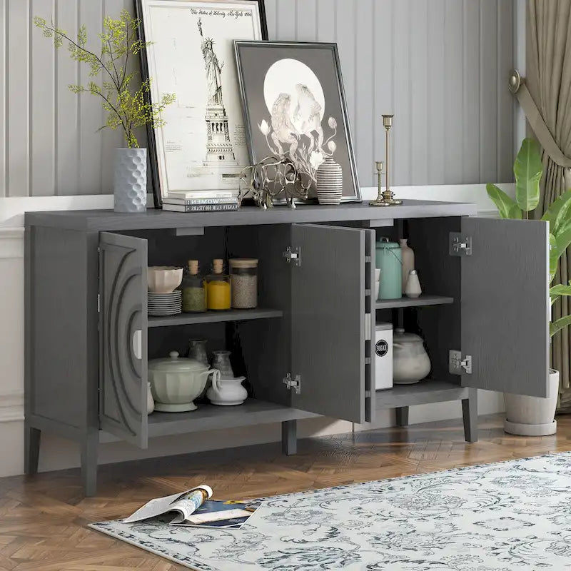 Enfilade rétro avec motif à rainures circulaires Poignée de porte ronde en métal