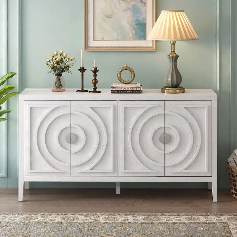 Enfilade rétro avec motif à rainures circulaires Poignée de porte ronde en métal