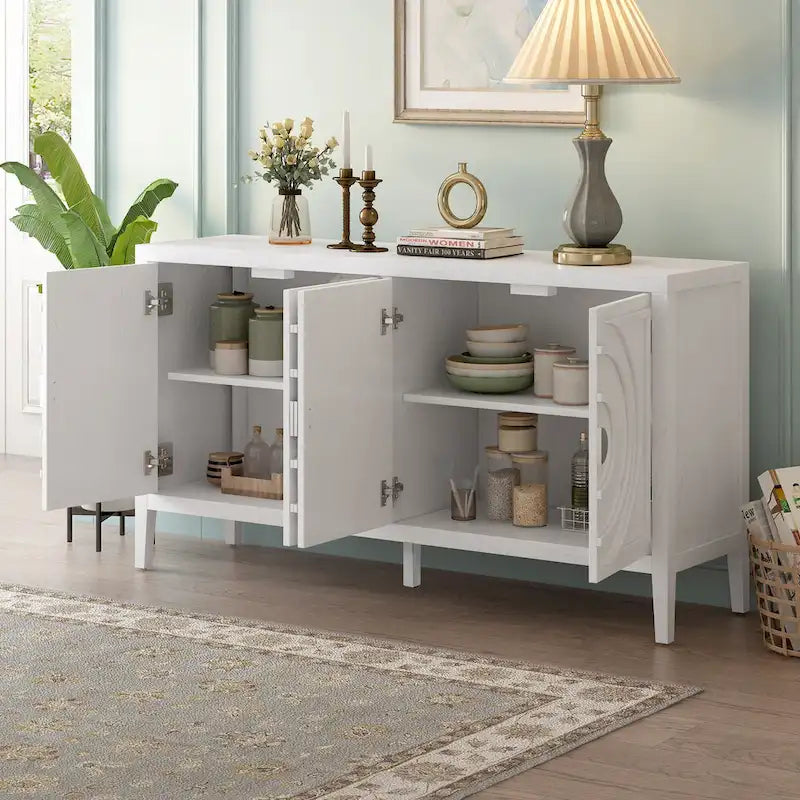 Enfilade rétro avec motif à rainures circulaires Poignée de porte ronde en métal