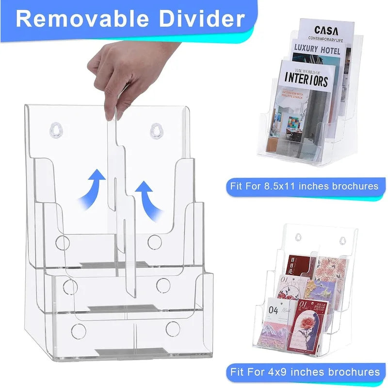 Présentoir de documents en acrylique transparent pour brochures, classement de bureau et magazines
