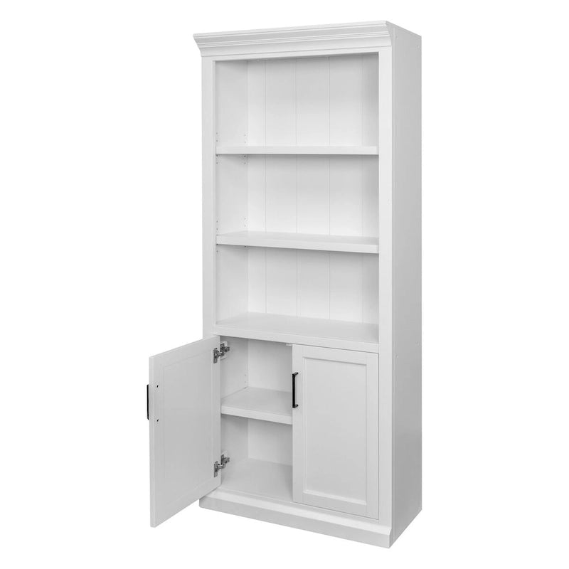 Bibliothèque moderne à portes basses en bois, bibliothèque de bureau, étagères de bureau, rangement de bureau, entièrement assemblée, blanche