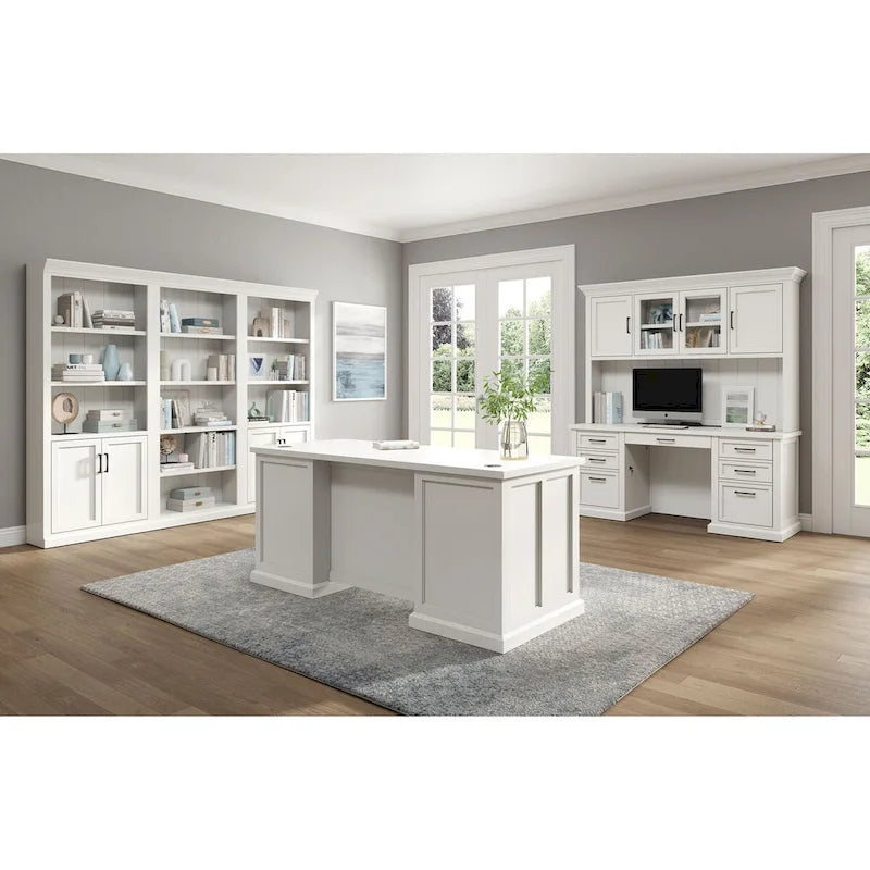 Bibliothèque moderne à portes basses en bois, bibliothèque de bureau, étagères de bureau, rangement de bureau, entièrement assemblée, blanche