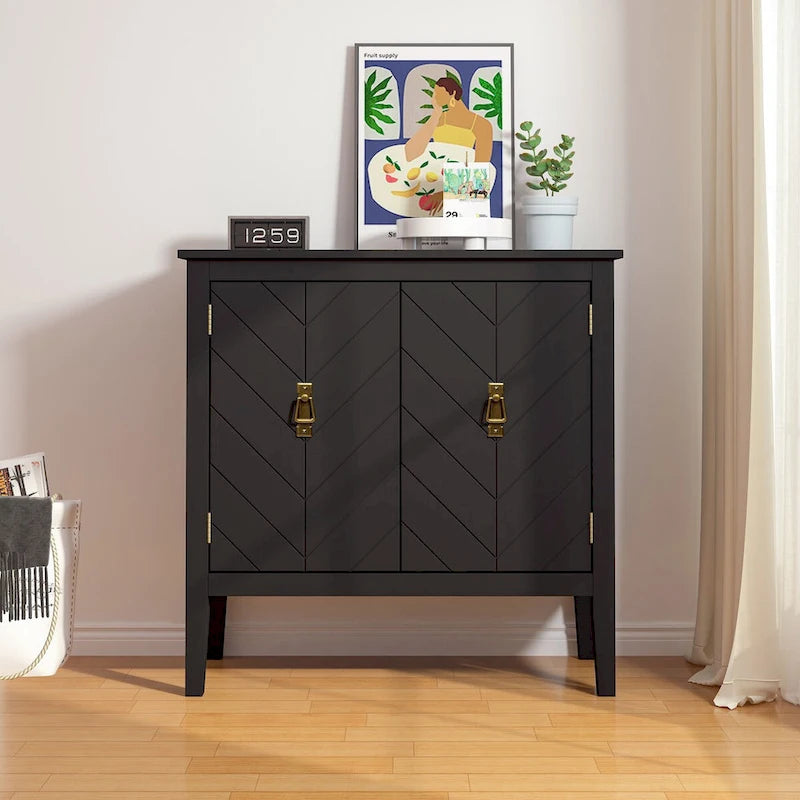 2 Door Wooden Cabinets with Adjustable Shelve, Wood Cabinet Vintage Style Sideboard for Living Room, Dining Room, Office