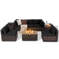 Costway Salon de Jardin en Rotin 8 Pièces avec Table Brasero et Couvercle Noir pour Terrasse