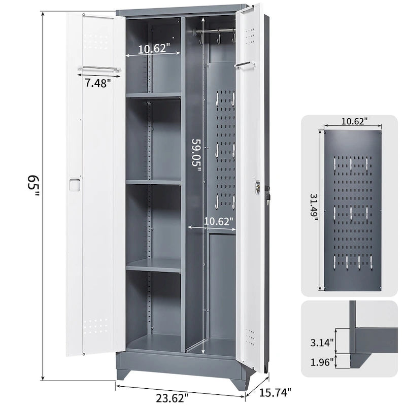 Armoires de rangement métalliques, Armoire à outils avec porte verrouillable, Organisateur et rangement pour balais hauts, Grande armoire de rangement pour cuisine