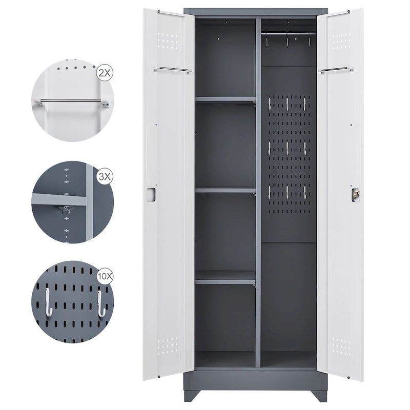 Armoires de rangement métalliques, Armoire à outils avec porte verrouillable, Organisateur et rangement pour balais hauts, Grande armoire de rangement pour cuisine